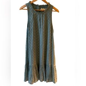 Anthropologie Natalie Flounced Shift Ruffle Sleeveless Blue Metallic Dress M